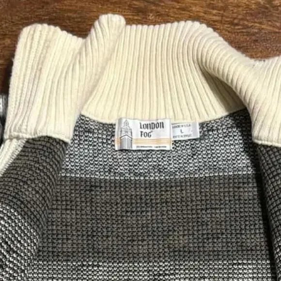 London Fog L XL Vintage Full Zip Ski Sweater Nordic Aztec Snowflake 70s 80s - Picture 5 of 10